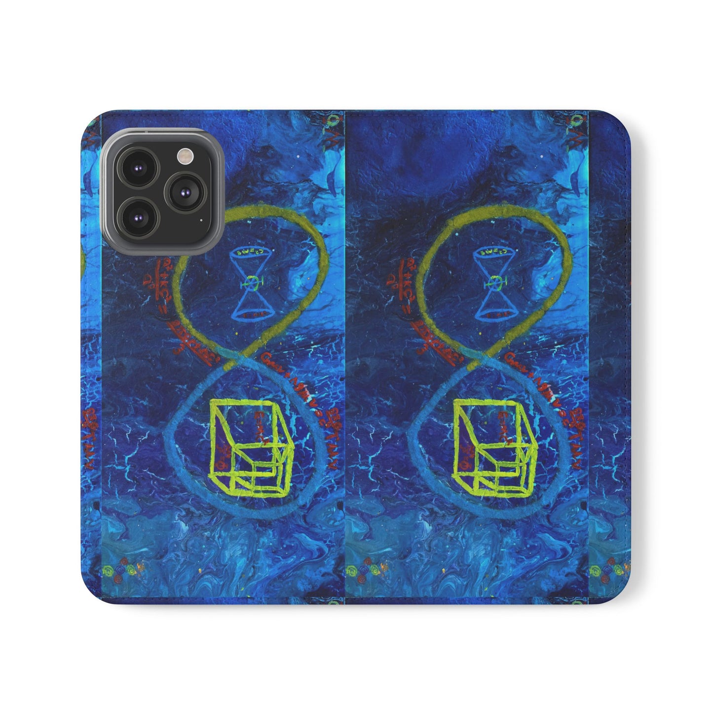 Artistic Flip Cases for Phone, Unique Blue Hourglass Design, Smartphone Wallet, Gift for Artists, Artsy Accessories
