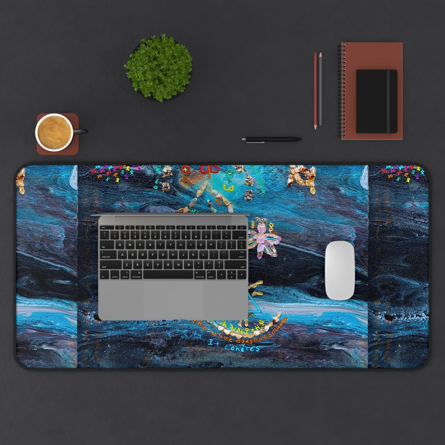 Celestial Blue Moon Desk Mat — Boho Floral Mystical Gaming/Office Pad