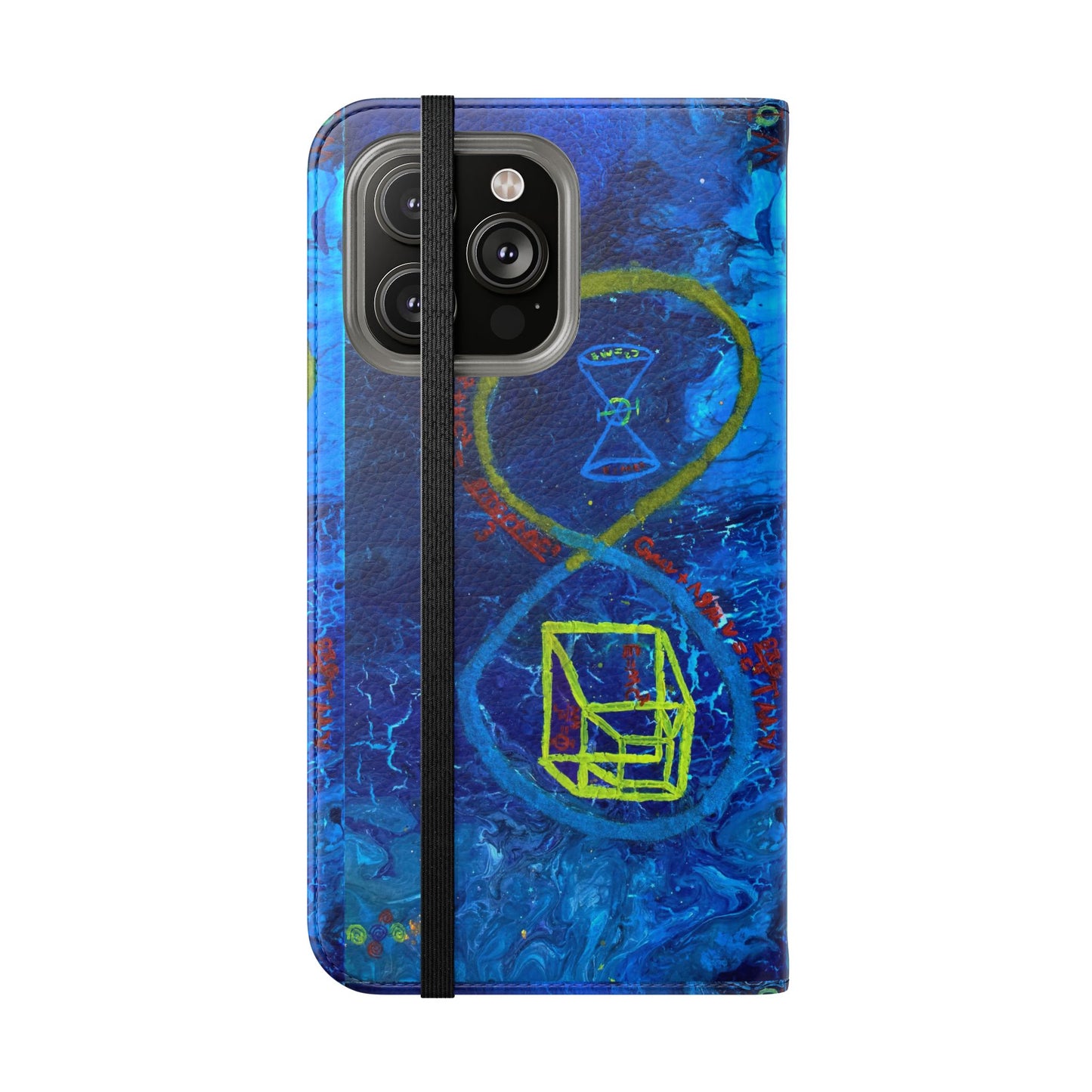 Artistic Flip Cases for Phone, Unique Blue Hourglass Design, Smartphone Wallet, Gift for Artists, Artsy Accessories