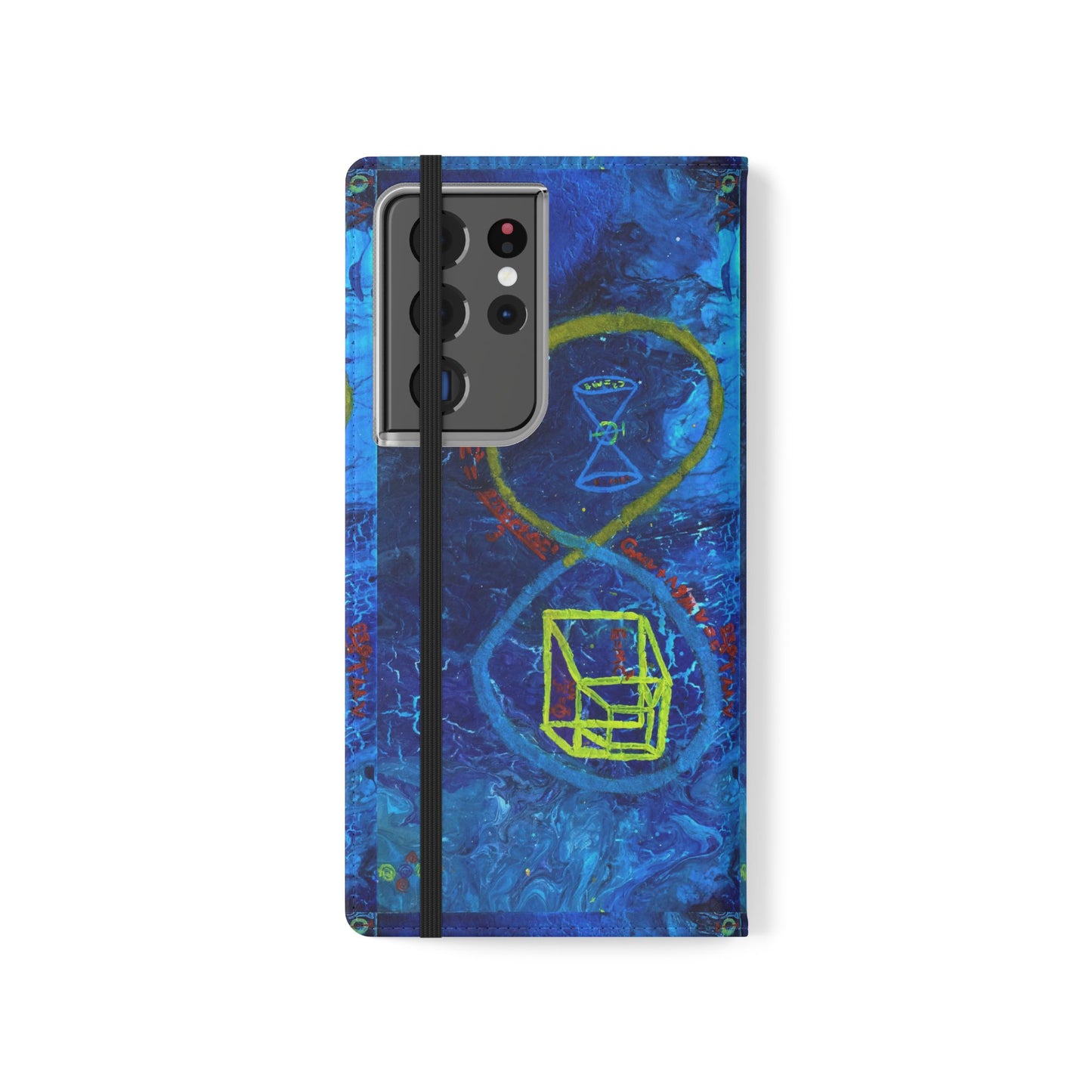 Artistic Flip Cases for Phone, Unique Blue Hourglass Design, Smartphone Wallet, Gift for Artists, Artsy Accessories