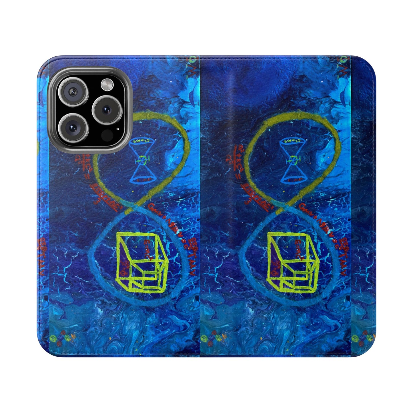 Artistic Flip Cases for Phone, Unique Blue Hourglass Design, Smartphone Wallet, Gift for Artists, Artsy Accessories